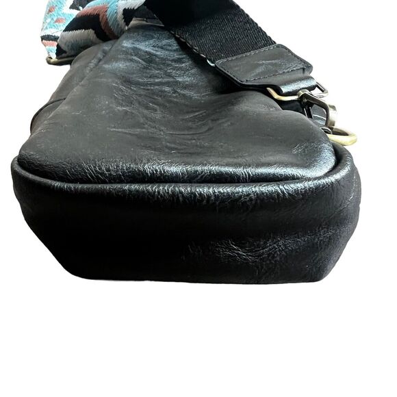 Unbranded Black Vegan Leather Sling Bag Embroidered Strap - Picture 10 of 10